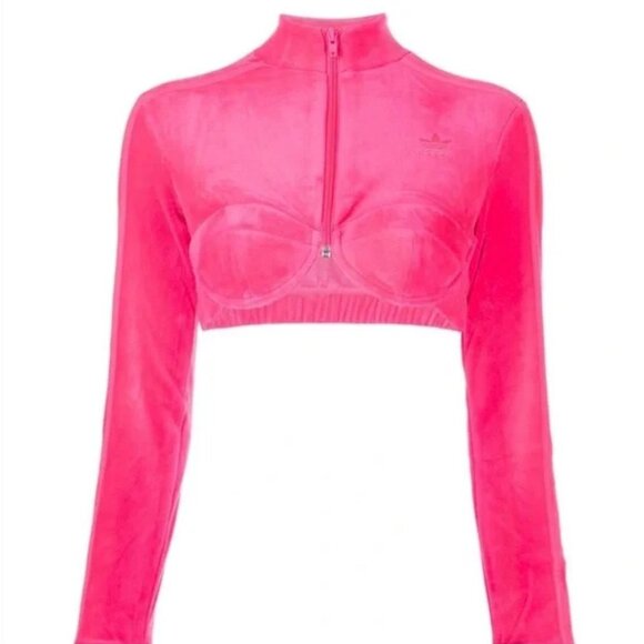 NWT Adidas x Jeremy Scott Track Top Jacket M Solar Hot Pink Velour Retro NEW - Picture 3 of 7